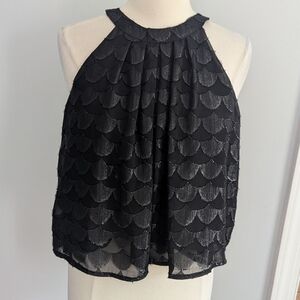 Women's ASTR Mermaid Scale Shiny Black Tank Small Club Blouse Top